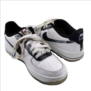 Nike Air Air Force 1 White Leather Black Camo Almond Toe Lace Up Low Top Sneaker